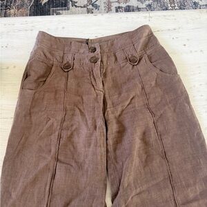 Linen Blend Wide Leg Pants in Brown